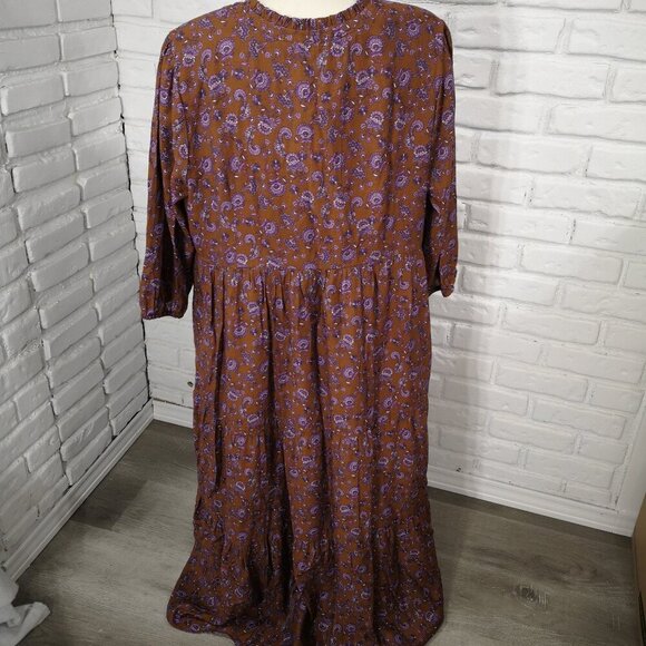 NWT J. Jill Ladies Size 2X Lined Rust w/ Purple Paisleys V-neck Maxi Dress - Picture 2 of 9